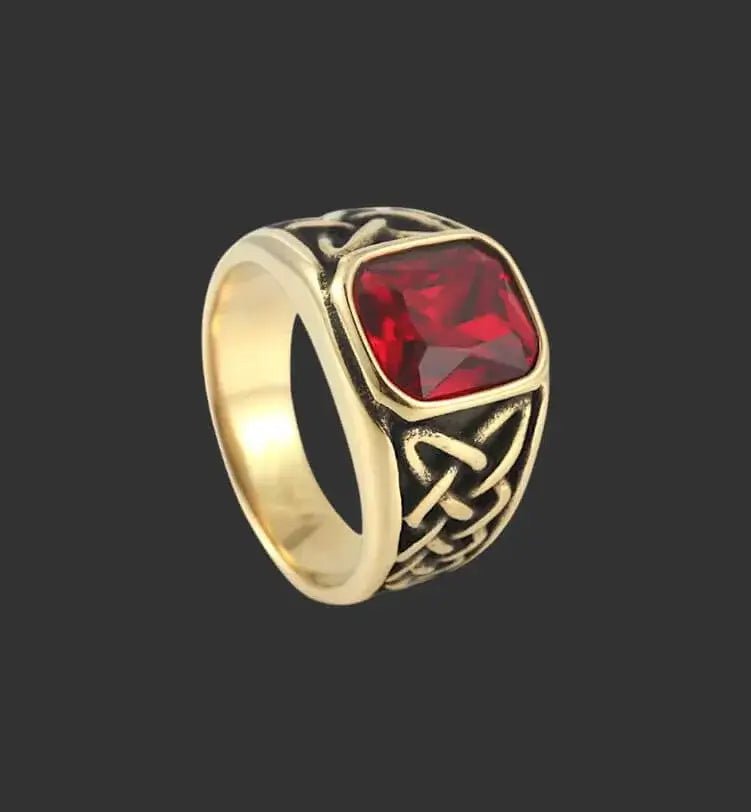Alvora Ashen Crimson Men’s Signet Ring | Red Stone Nordic Rune