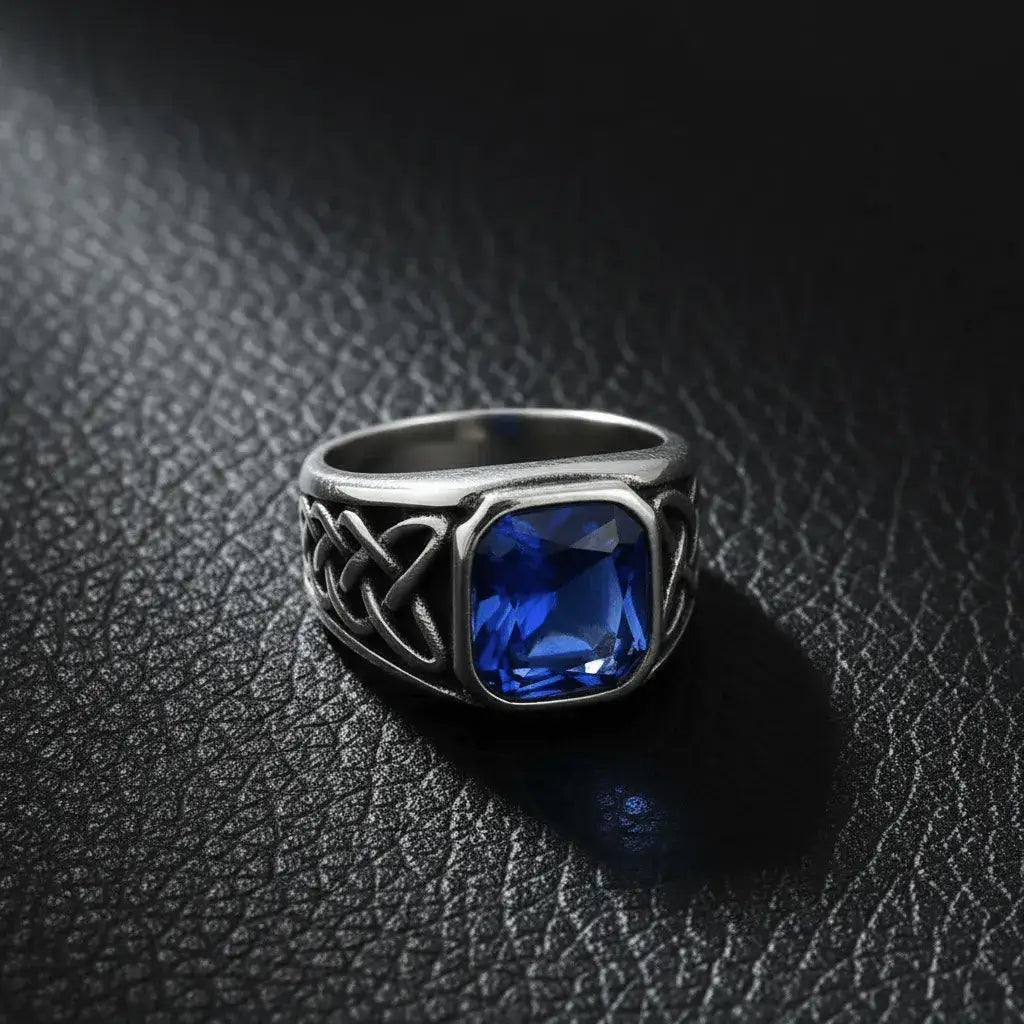 Alvora Ashen – Sapphire Men’s Signet Ring | Blue Stone Nordic Rune