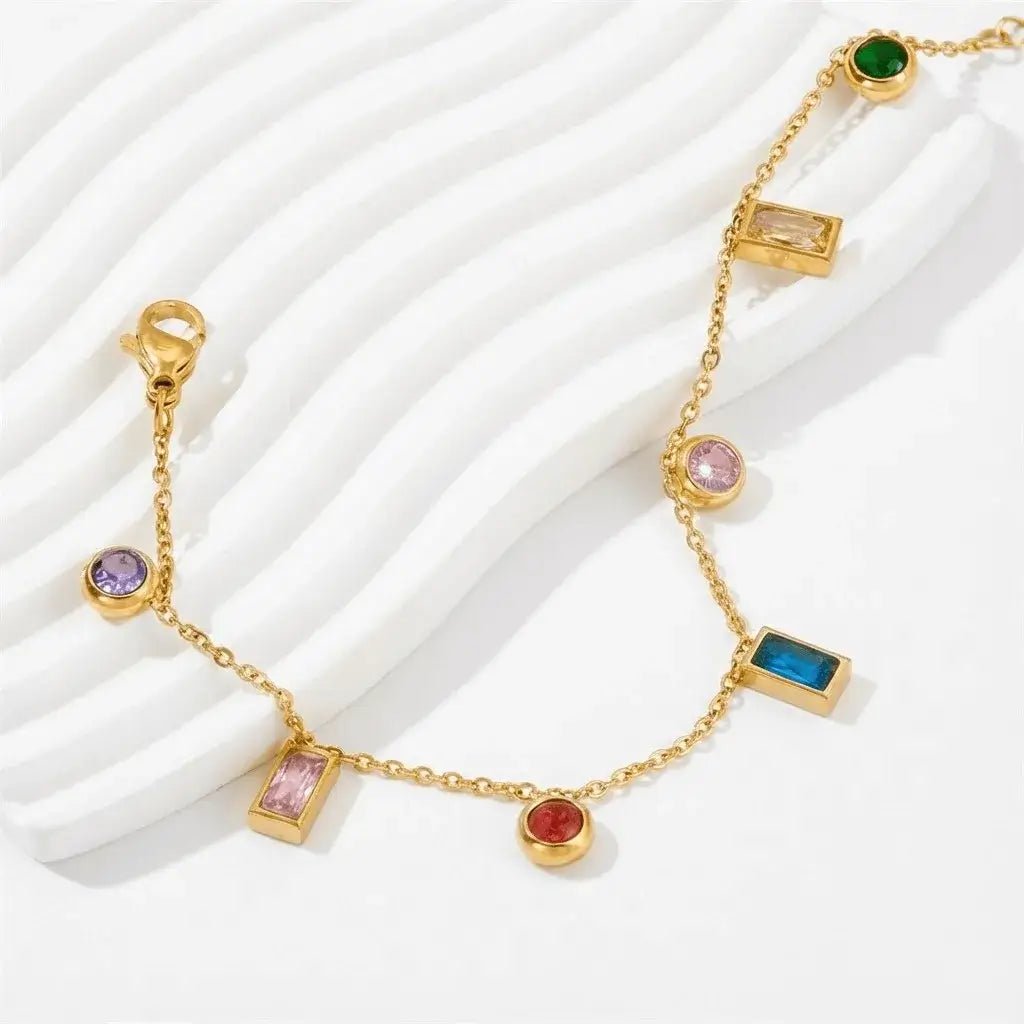 Alvora Chromia Colorful Zircon Bracelet – 18K Gold, Waterproof Jewelry