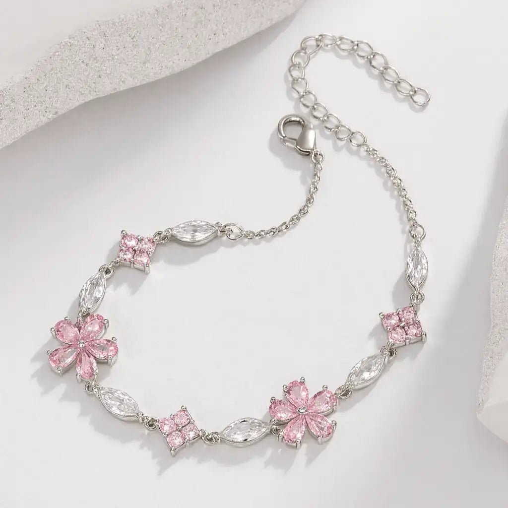 Alvora Rosafleur Silver Bracelet – Cherry Blossom Sakura Jewelry