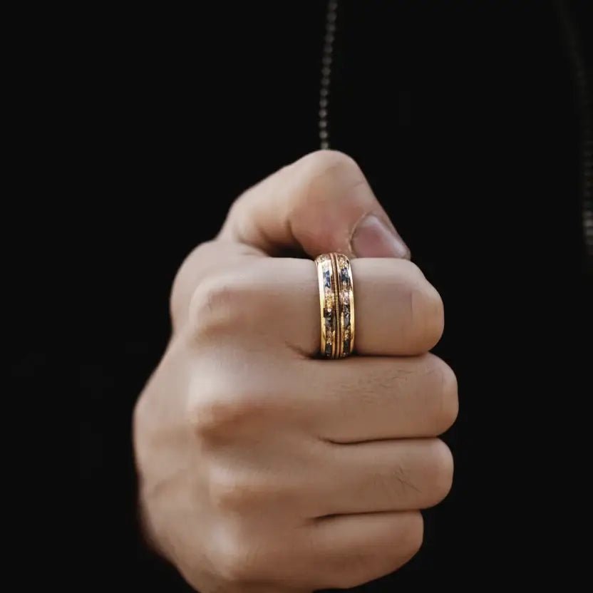 Alvora Ruand Ring | 8mm Gold Amber, Ancient Power in Modern Steel