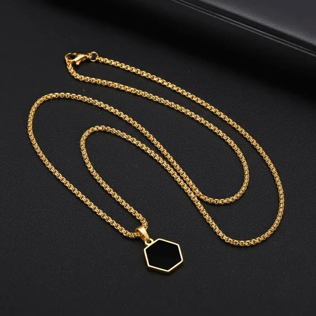 Alvora Vantyx Hexagon Black Necklace Gold & Silver I Waterproof Jewellery