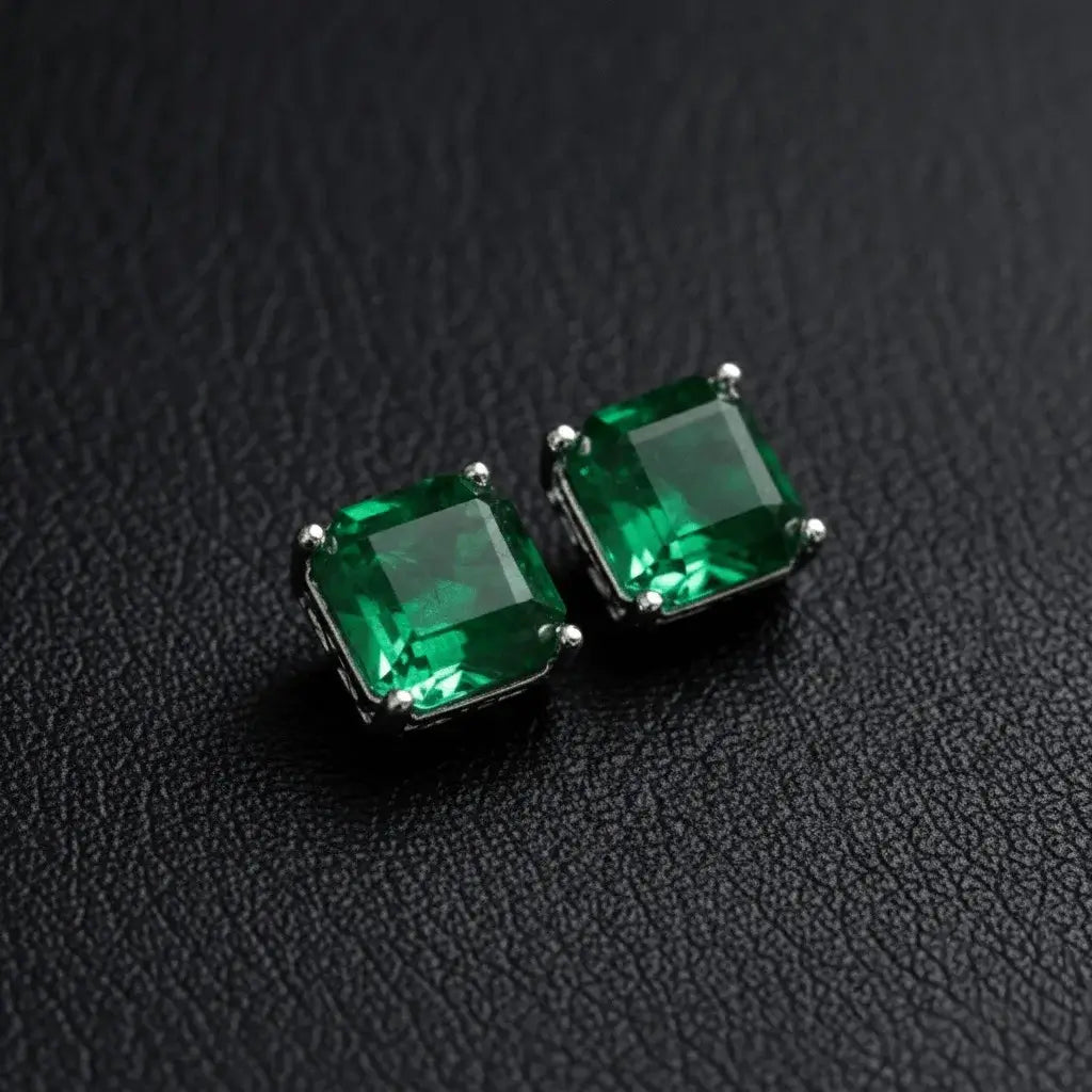 Alvora Veridian Men’s Stud Earrings | Square Emerald Jewelry