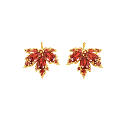 Alvora Autumira Crimson Leaf Earrings – 18K Gold Fall Elegance Jewelry