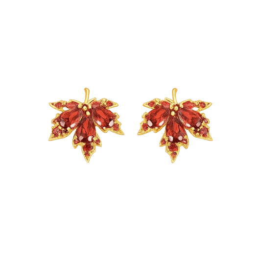 Alvora Autumira Crimson Leaf Earrings – 18K Gold Fall Elegance Jewelry