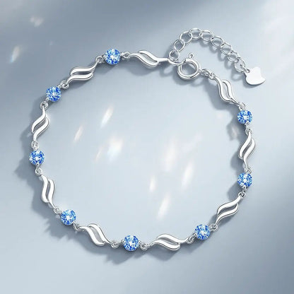 Alvora Bluséra Vintage Silver Blue Gem Bracelet | Elegant Waterproof Jewelry