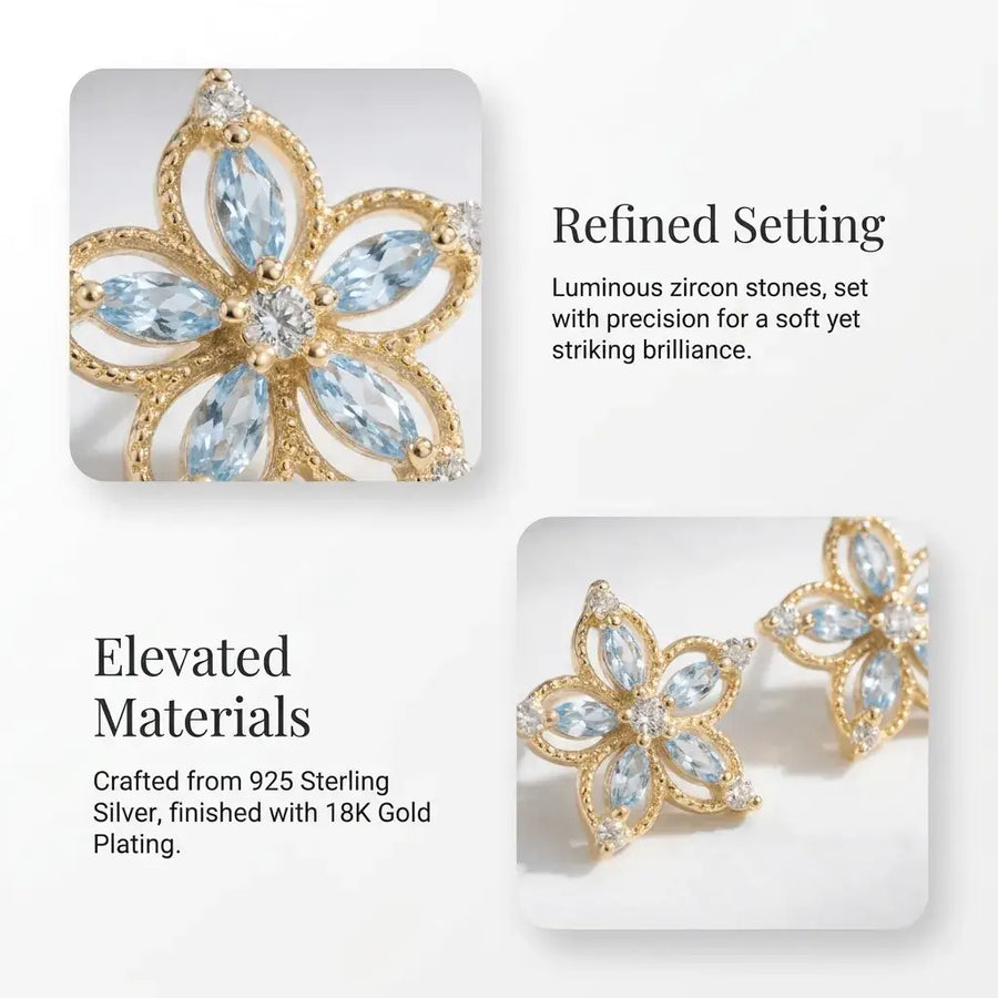 Aurefleur | Gold Floral Zircon Earrings – Elegant Jewelry