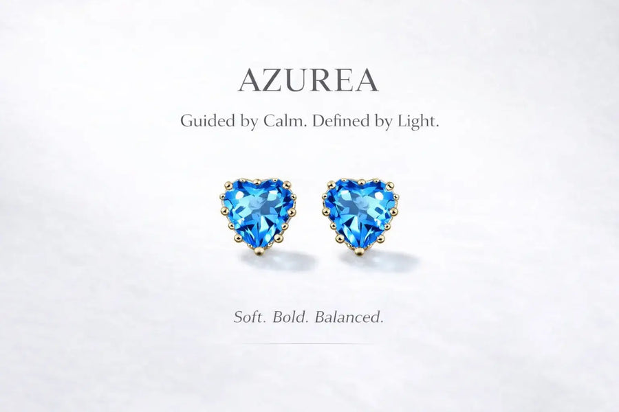 Azurea Earrings | Blue Zircon Heart Studs in Sterling Silver