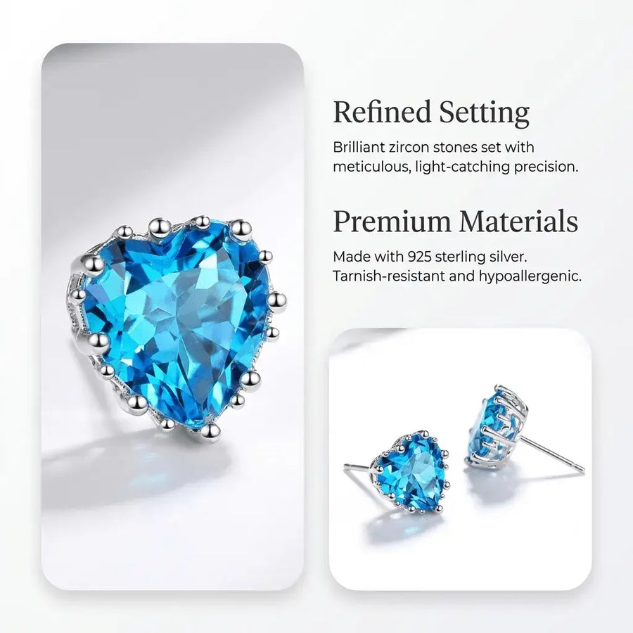 Azurea Earrings | Blue Zircon Heart Studs in Sterling Silver