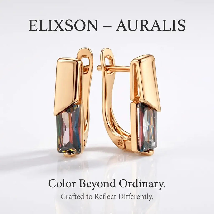 Elixson – Auralis E, Rose Gold Earrings with Colorful Zircon