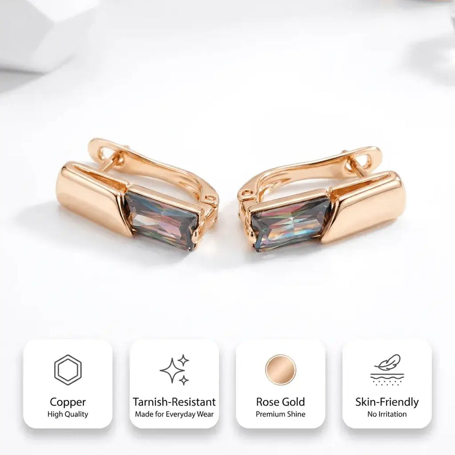 Elixson – Auralis E, Rose Gold Earrings with Colorful Zircon
