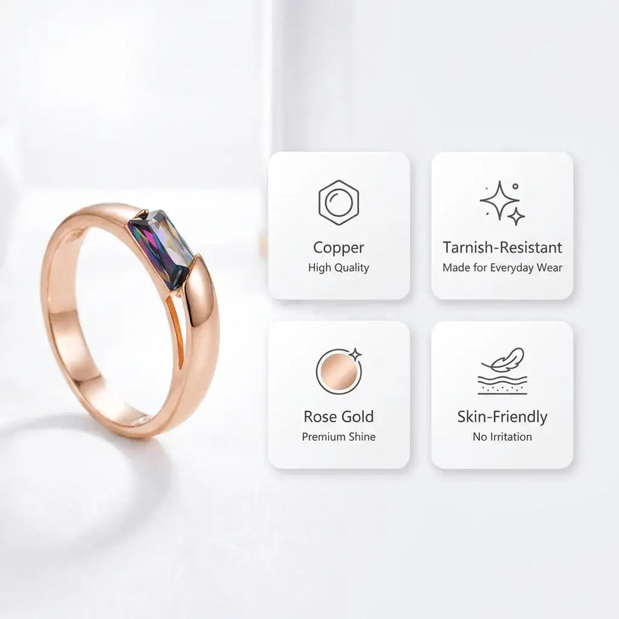 Elixson – Auralis Rose Gold Ring with Colorful Zircon