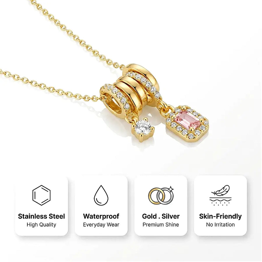 Velmira Necklace – Pink Zircon Pendant | Waterproof Gold & Silver Jewelry