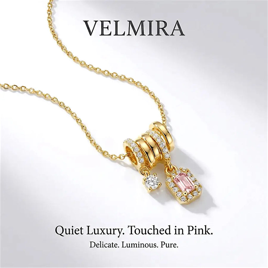 Velmira Necklace – Pink Zircon Pendant | Waterproof Gold & Silver Jewelry