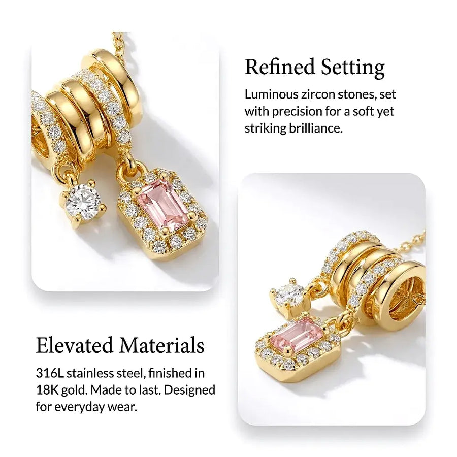 Velmira Necklace – Pink Zircon Pendant | Waterproof Gold & Silver Jewelry