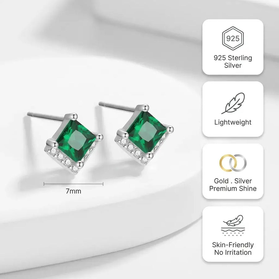 Verdessa Emerald Earrings – Green Zircon Gold & Silver Studs