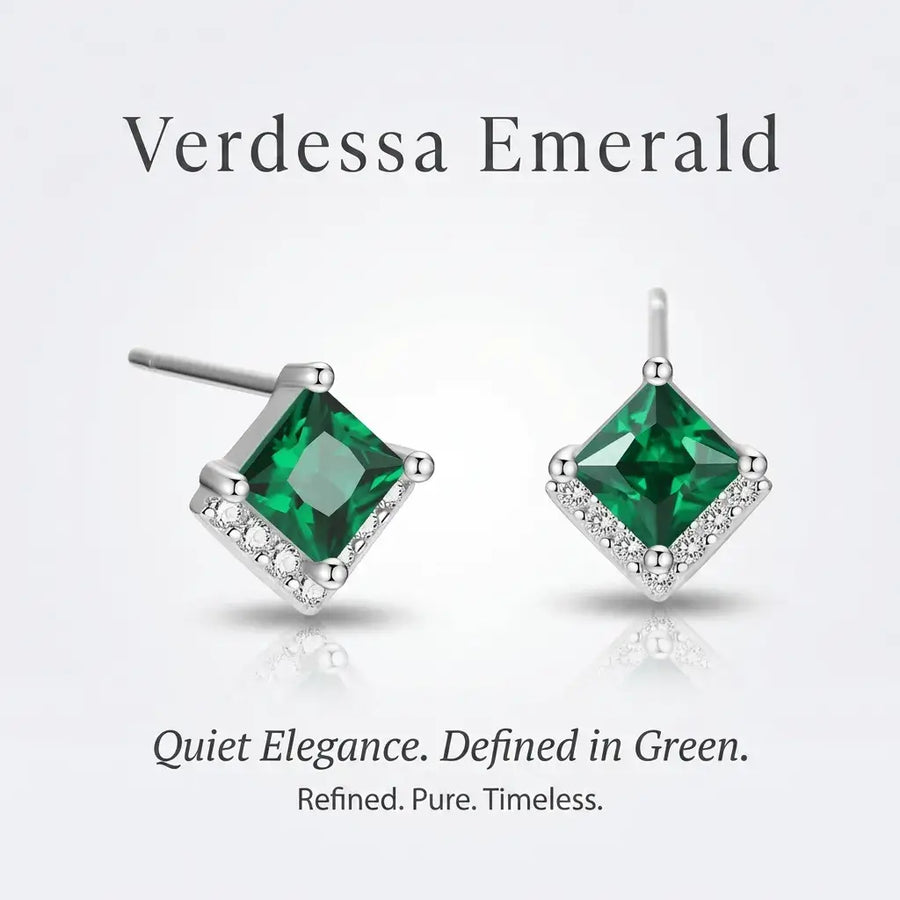 Verdessa Emerald Earrings – Green Zircon Gold & Silver Studs