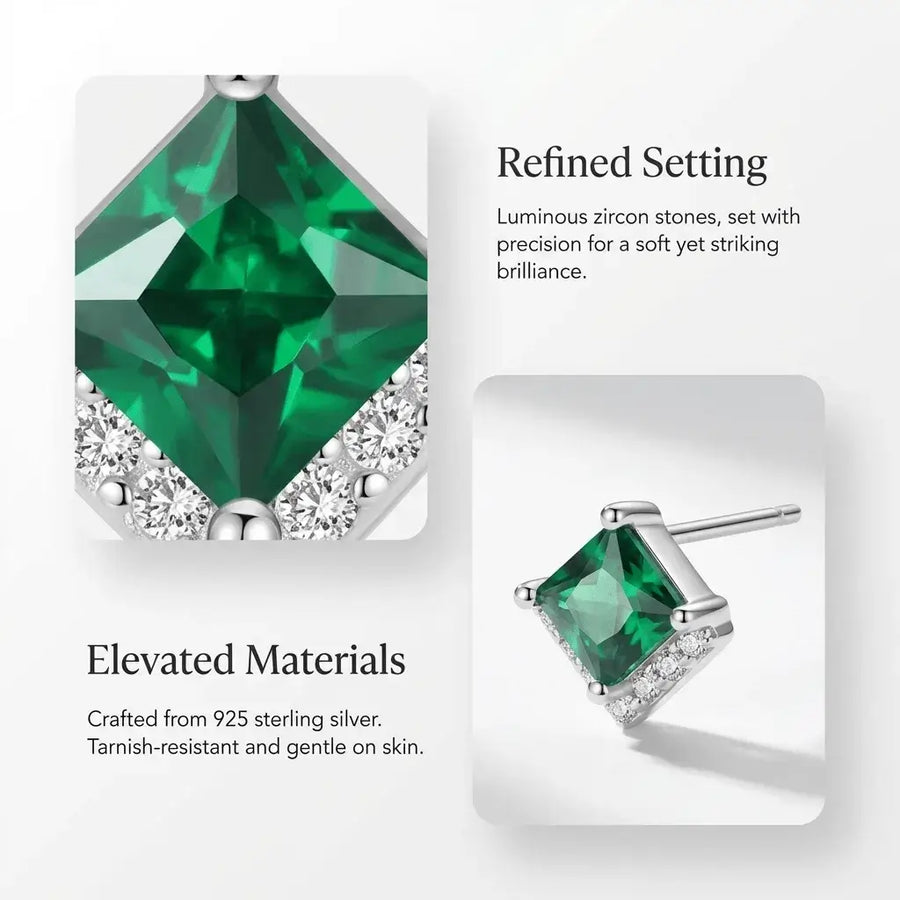 Verdessa Emerald Earrings – Green Zircon Gold & Silver Studs