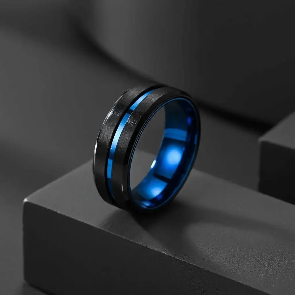 Alvora Abyssus | Black & Blue Stainless Steel Waterproof Men’s Ring