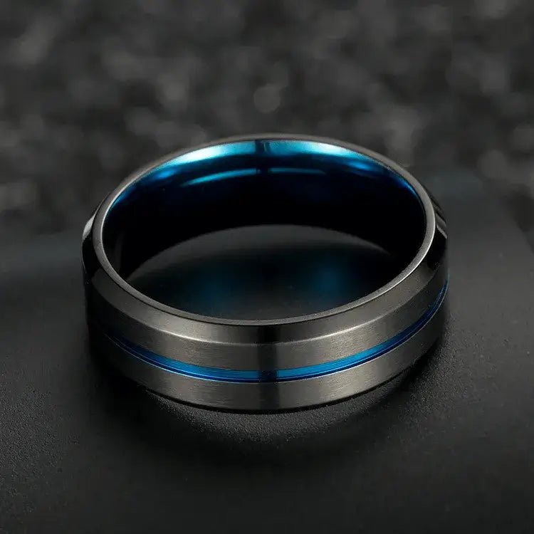 Alvora Abyssus | Black & Blue Stainless Steel Waterproof Men’s Ring