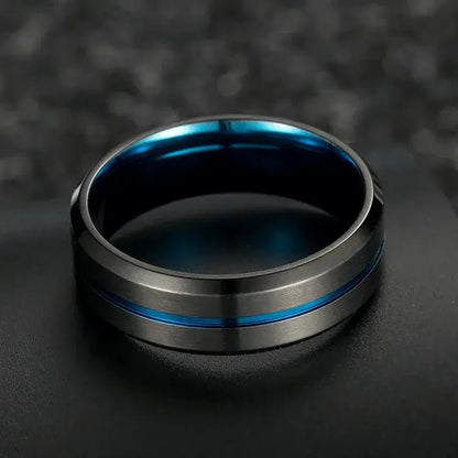 Alvora Abyssus | Black & Blue Stainless Steel Waterproof Men’s Ring