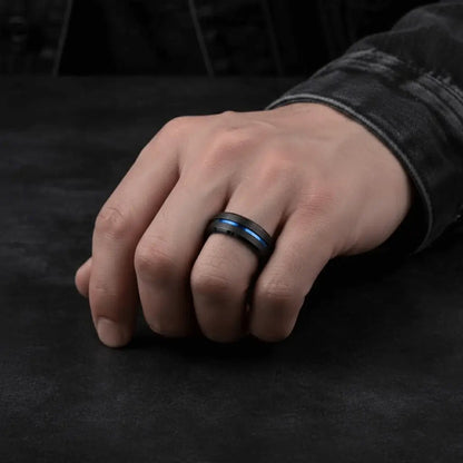Alvora Abyssus | Black & Blue Stainless Steel Waterproof Men’s Ring