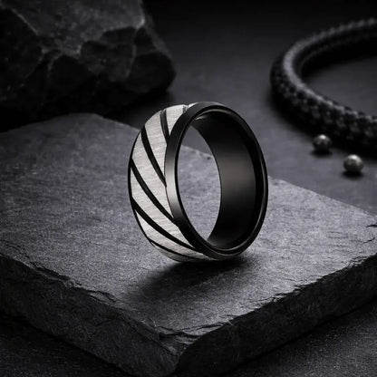 Alvora Aetherline | Modern Wave Black & Gold Stainless Steel Ring
