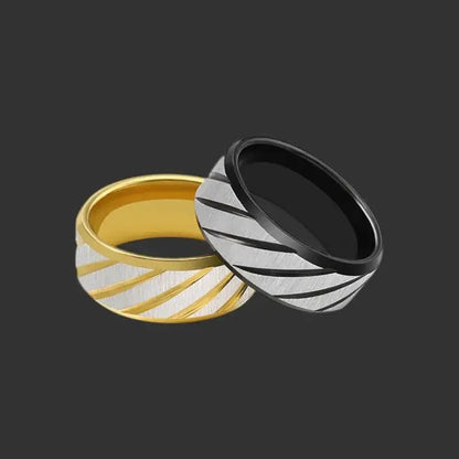 Alvora Aetherline | Modern Wave Black & Gold Stainless Steel Ring