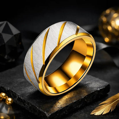 Alvora Aetherline | Modern Wave Black & Gold Stainless Steel Ring