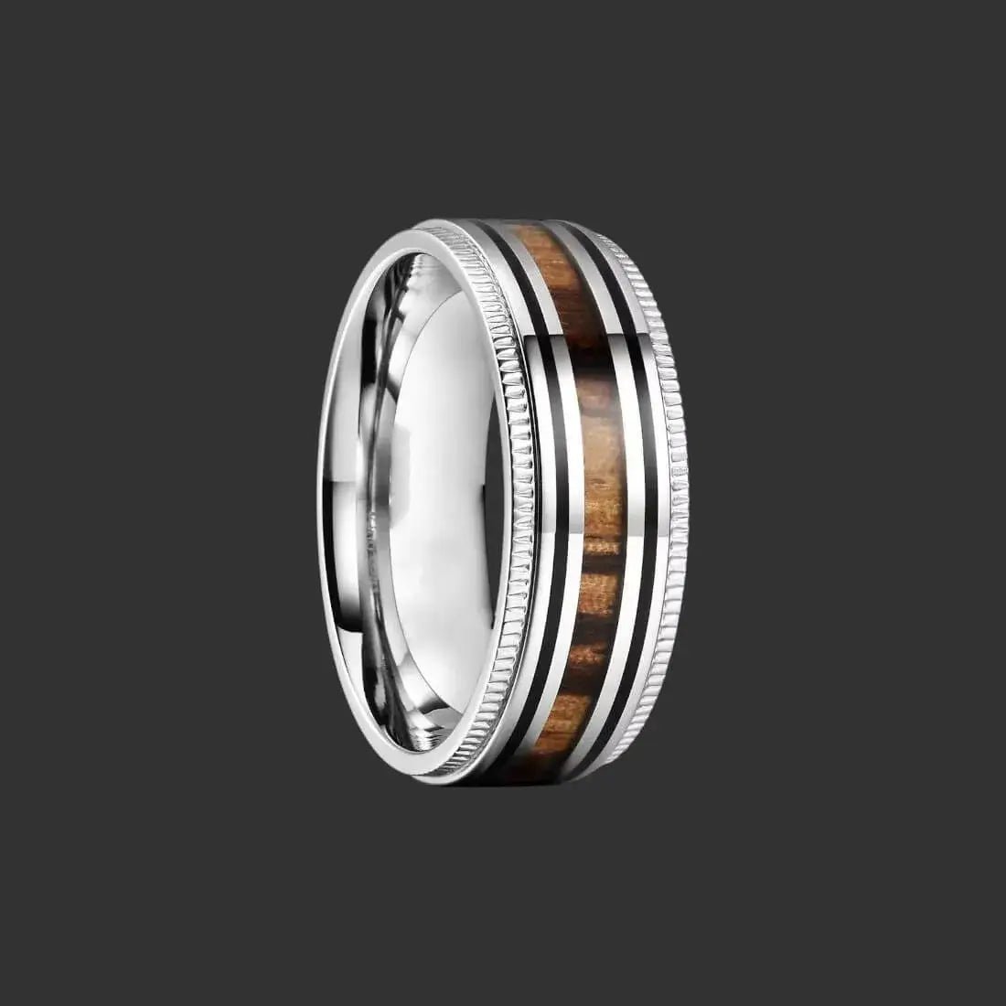 Alvora Arboris Ring | 8mm Silver Wood Grain Stainless Steel 