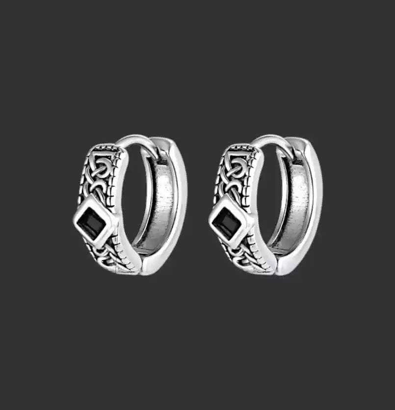 Alvora Ashdrin Viking Hoop Earrings for Men | Black Onyx Vintage Punk Jewelry