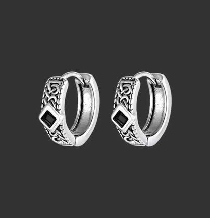 Alvora Ashdrin Viking Hoop Earrings for Men | Black Onyx Vintage Punk Jewelry