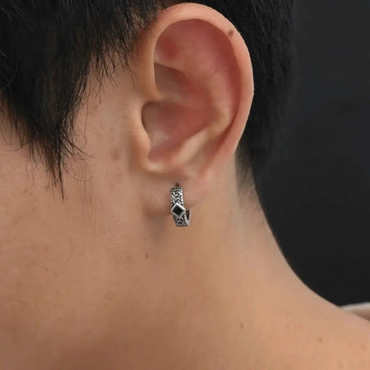 Alvora Ashdrin Viking Hoop Earrings for Men | Black Onyx Vintage Punk Jewelry