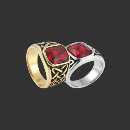 Alvora Ashen Crimson Men’s Signet Ring | Red Stone Nordic Rune