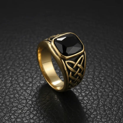 Alvora Ashen – Onyx Men’s Signet Ring | Black Stone Nordic Rune