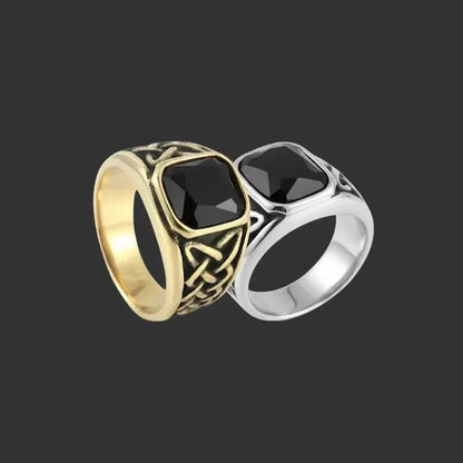 Alvora Ashen – Onyx Men’s Signet Ring | Black Stone Nordic Rune