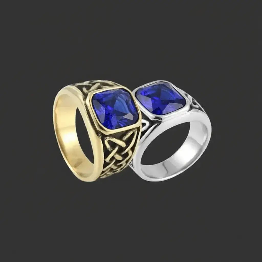 Alvora Ashen – Sapphire Men’s Signet Ring | Blue Stone Nordic Rune