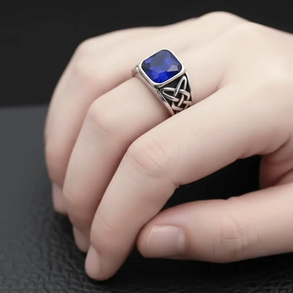 Alvora Ashen – Sapphire Men’s Signet Ring | Blue Stone Nordic Rune