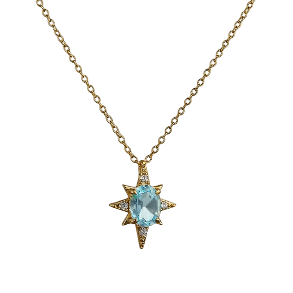 Alvora Astrella Star Necklace – Aquamarine Gold Celestial jewelry
