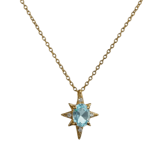 Alvora Astrella Star Necklace – Aquamarine Gold Celestial jewelry