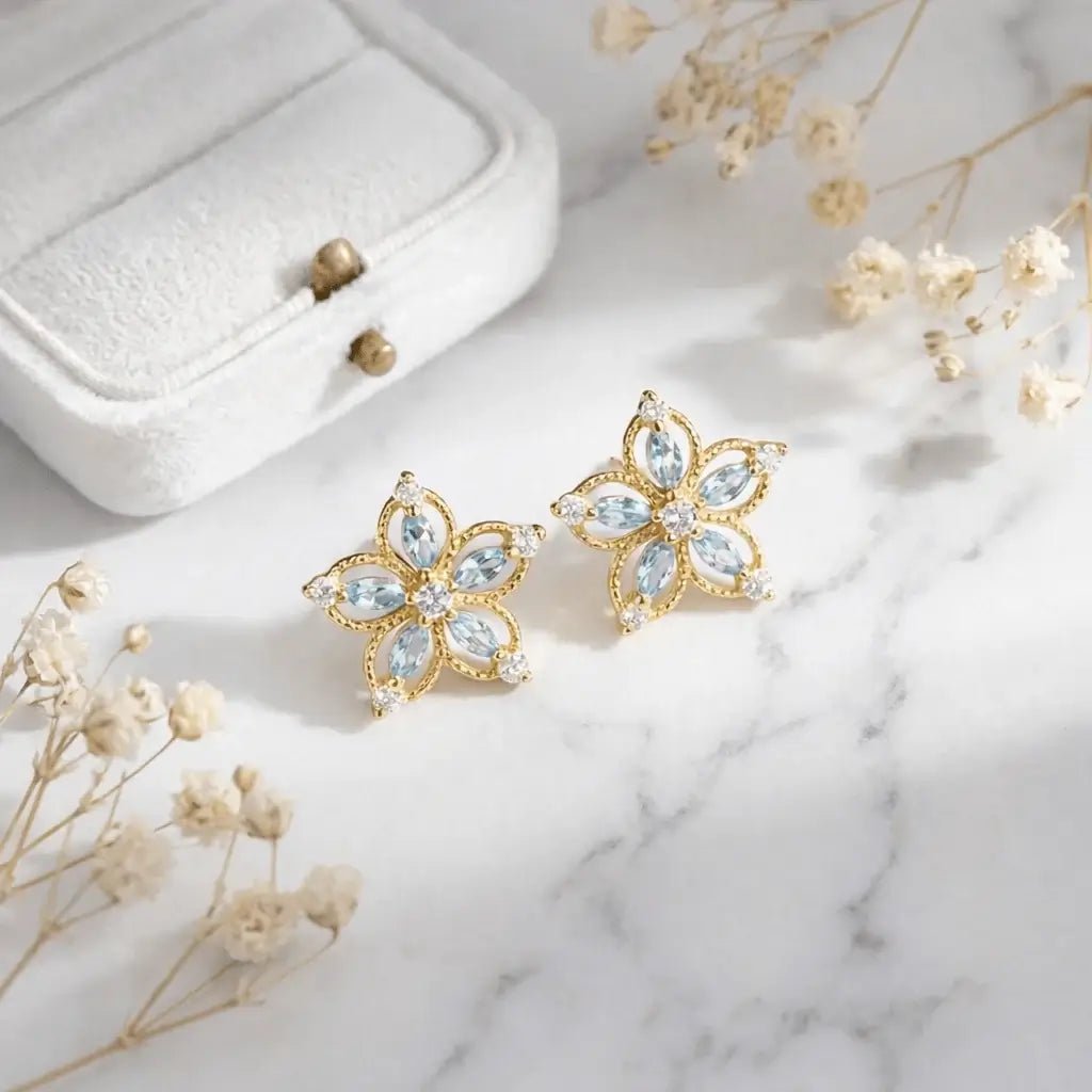 Aurefleur | Gold Floral Zircon Earrings – Elegant Jewelry