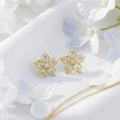 Celestial Bloom Bundle | Gold Aquamarine Jewellery Set