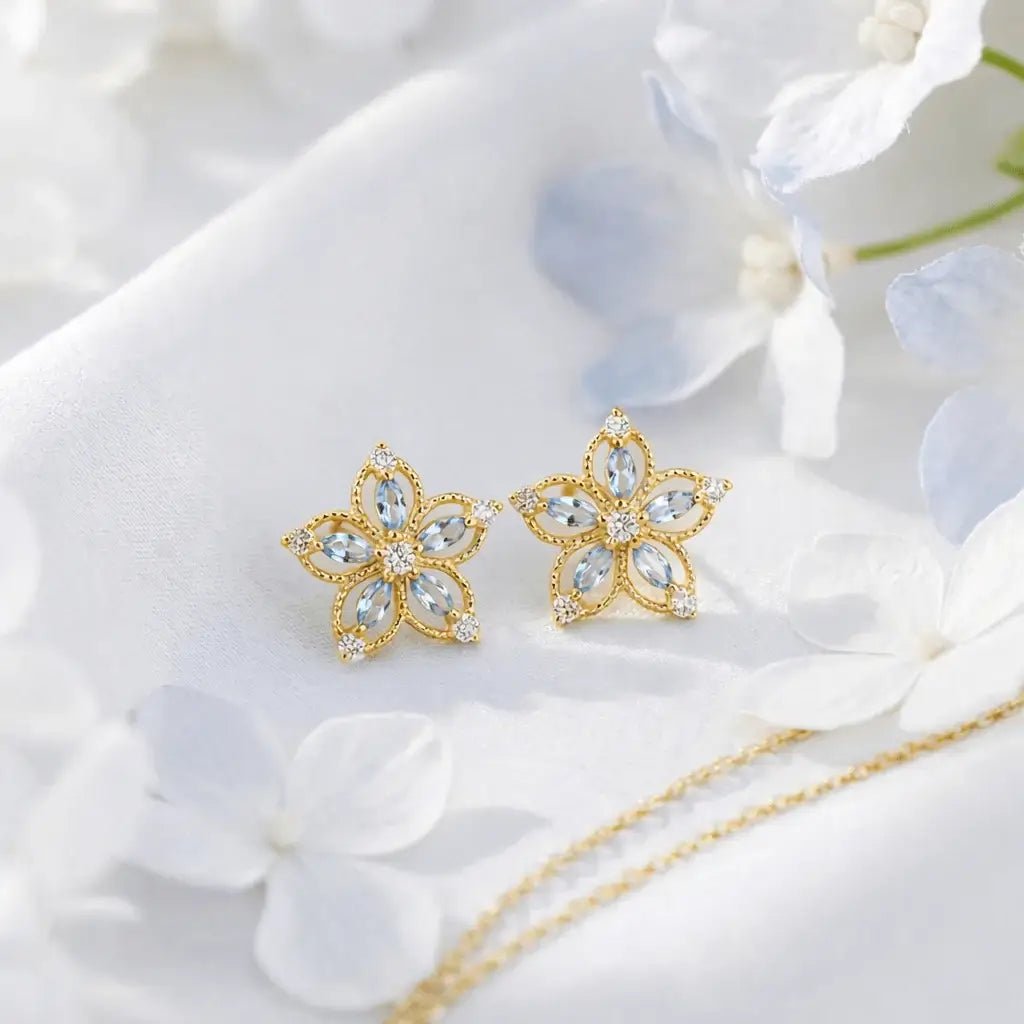 Aurefleur | Gold Floral Zircon Earrings – Elegant Jewelry