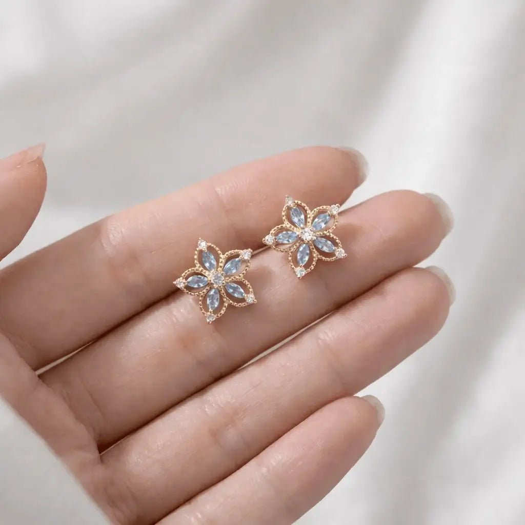 Aurefleur | Gold Floral Zircon Earrings – Elegant Jewelry
