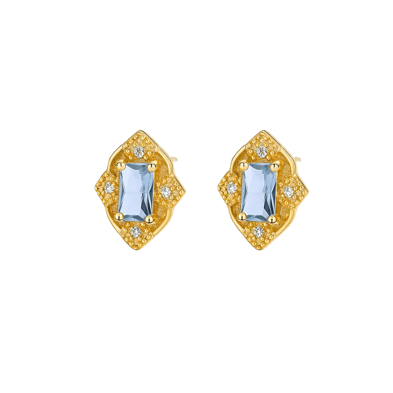 Alvora Aurenza Blue Gem Earrings – Vintage 18K Gold Elegance Jewelry
