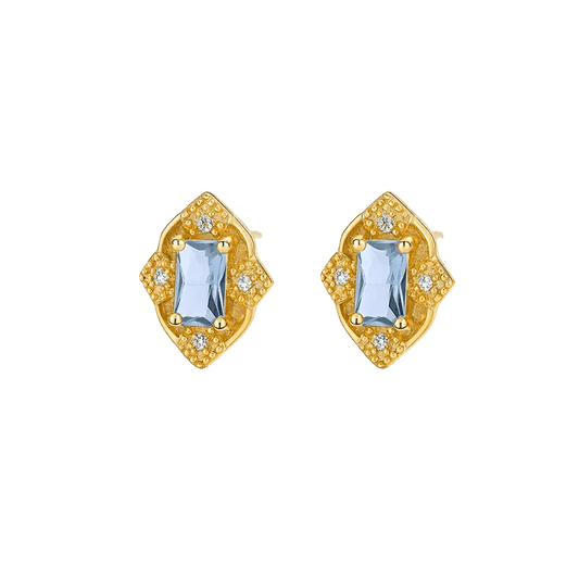 Alvora Aurenza Blue Gem Earrings – Vintage 18K Gold Elegance Jewelry