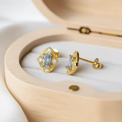 Alvora Aurenza Blue Gem Earrings – Vintage 18K Gold Elegance Jewelry