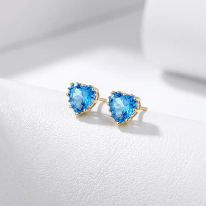 Azurea Earrings | Blue Zircon Heart Studs in Sterling Silver