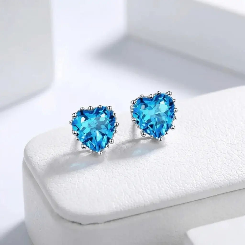 Azurea Earrings | Blue Zircon Heart Studs in Sterling Silver
