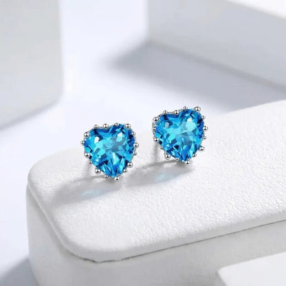 Azurea Earrings | Blue Zircon Heart Studs in Sterling Silver